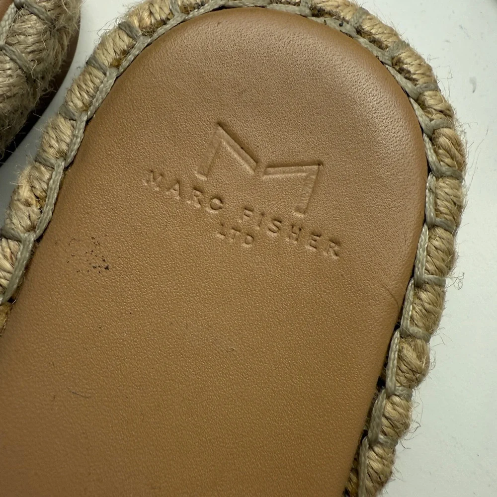 Marc Fisher Leather Nude Tan Studded Espadrille Slide
